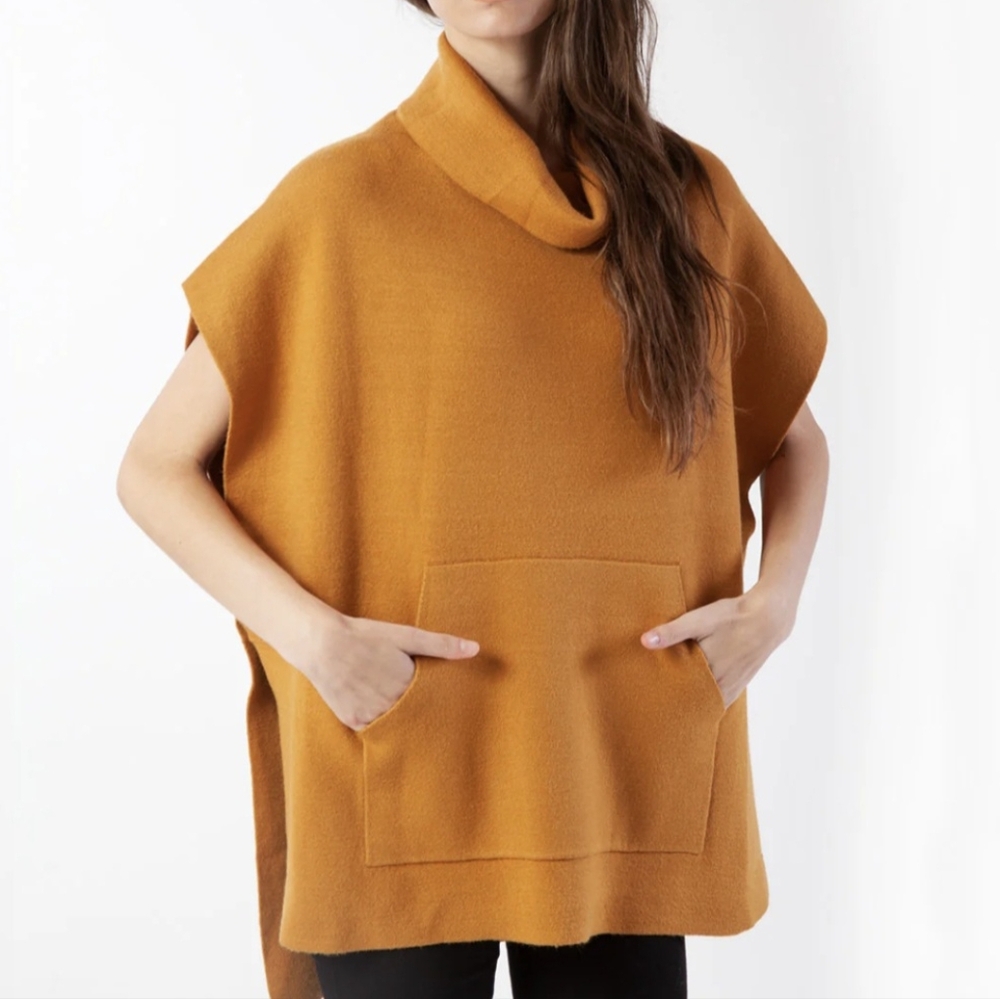 Ladies Kerisma Kanga Poncho Burnt Orange Cowl Side Slits Angora Viscose Blend Sm